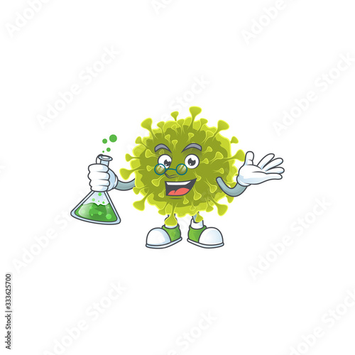Global coronavirus outbreak brainy Professor Cartoon design grasp a glass tube