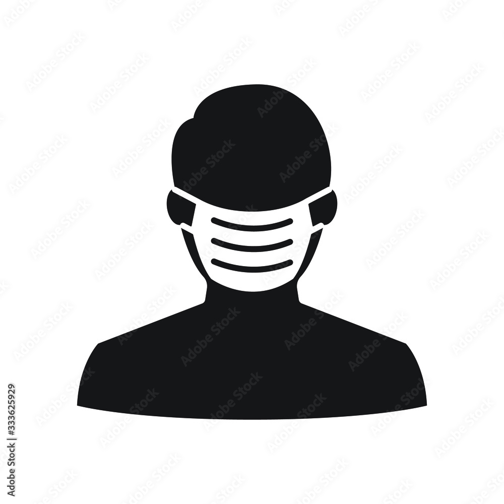 Man face with mask icon vector on white background. PM 2.5 Dust and Corona Virus prevention symbol. Man face with mask icon vector on white background. PM 2.5 Dust and Corona Virus prevention symbol.