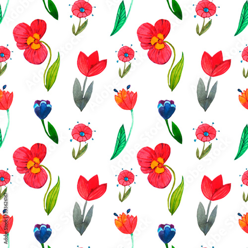 watercolor illustration flower pattern  isolated styling illustration  red and blue Tulip