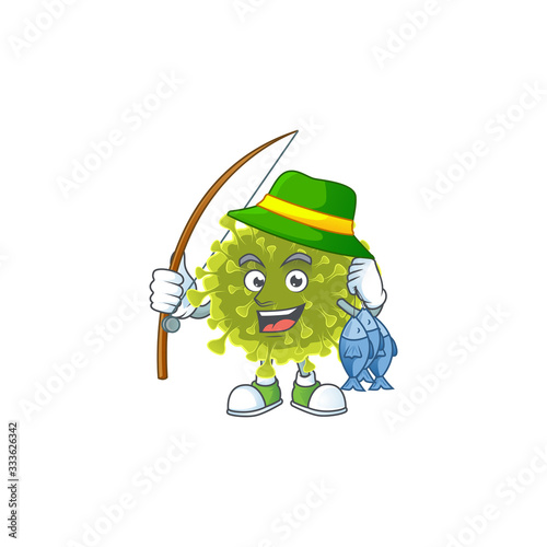 Cartoon character of funny Fishing global coronavirus outbreak