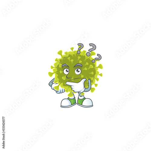 Cute global coronavirus outbreak cartoon character using a microphone