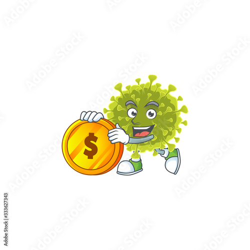 mascot cartoon character style of global coronavirus outbreak showing one finger gesture