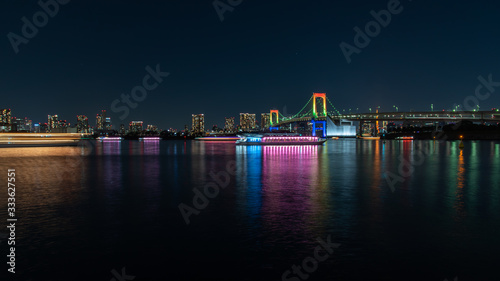 Tokyo city at night. light-up bridge.