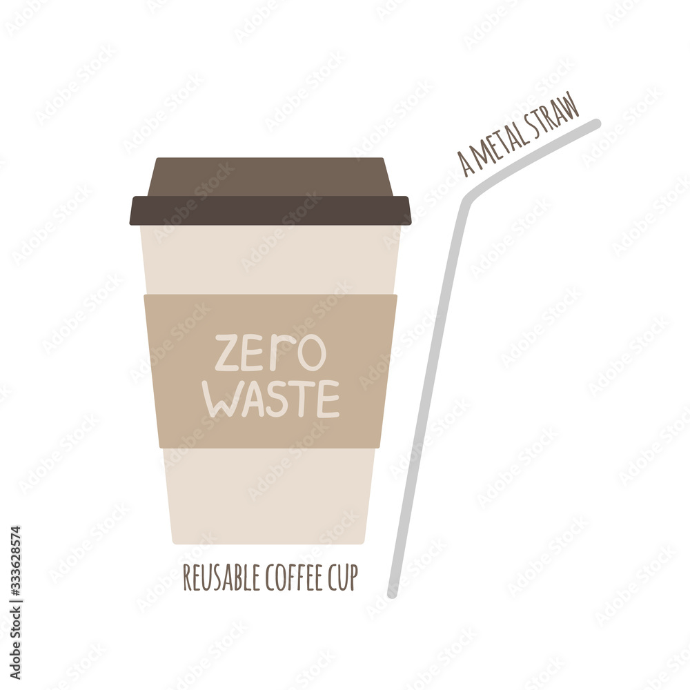 Reusable cup and metal straw vs paper or plastic cup. Less plastic, zero waste, 5R, eco friendly concepts. Element for waste reduce infographic, poster, social media. Flat. Vector stock illustration. Reusable cup and metal straw vs paper or plastic cup. Less plastic, zero waste, 5R, eco friendly concepts. Element for waste reduce infographic, poster, social media. Flat. Vector stock illustration.