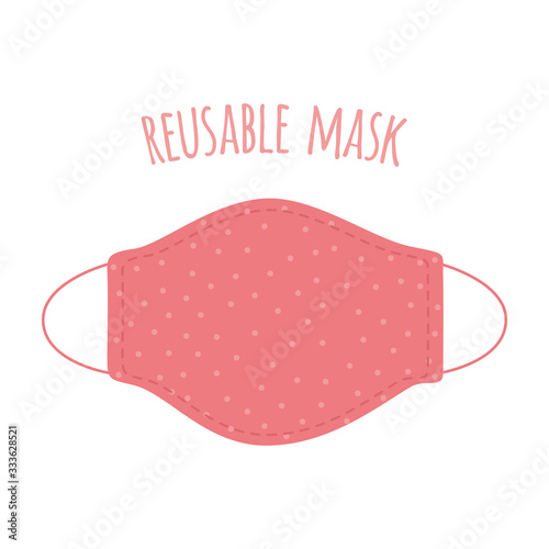 Protective reusable face mask. Protection against viruses and bacterias. Symbol of protection against the flu. Zero waste, sustainable lifestyle concepts. Flat. Vector stock illustration.