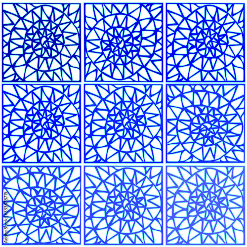 Squares with different patterns inside. Tiles with illustrations.