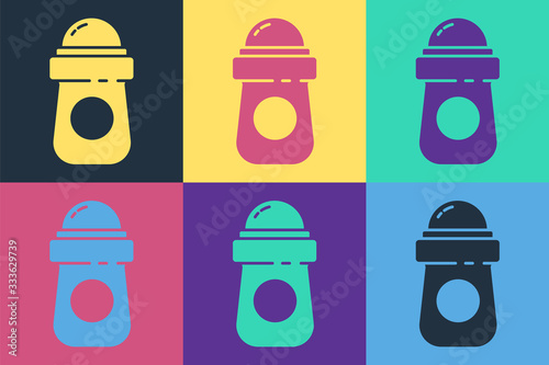 Pop art Antiperspirant deodorant roll icon isolated on color background. Cosmetic for body hygiene. Vector Illustration