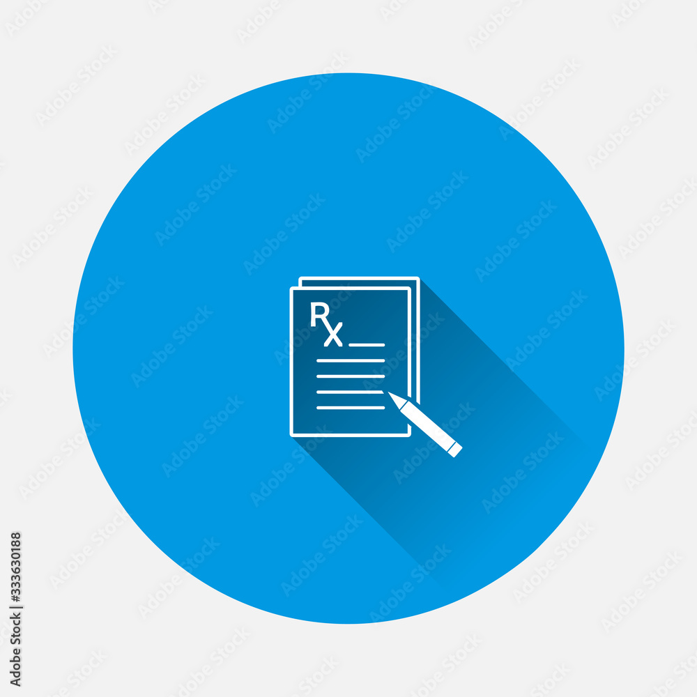 Medical prescription vector icon. Doctor's appointment icon on blue background. Flat image with long shadow. Medical prescription vector icon. Doctor's appointment icon on blue background. Flat image with long shadow.