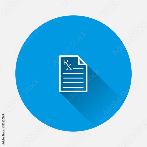 Medical prescription vector icon. Doctor's appointment icon on blue background. Flat image with long shadow.