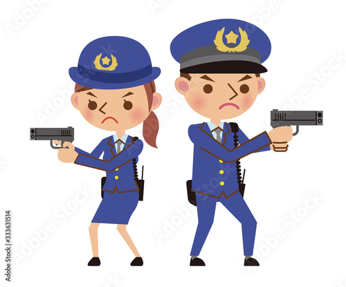 拳銃を構える警察官（男女）