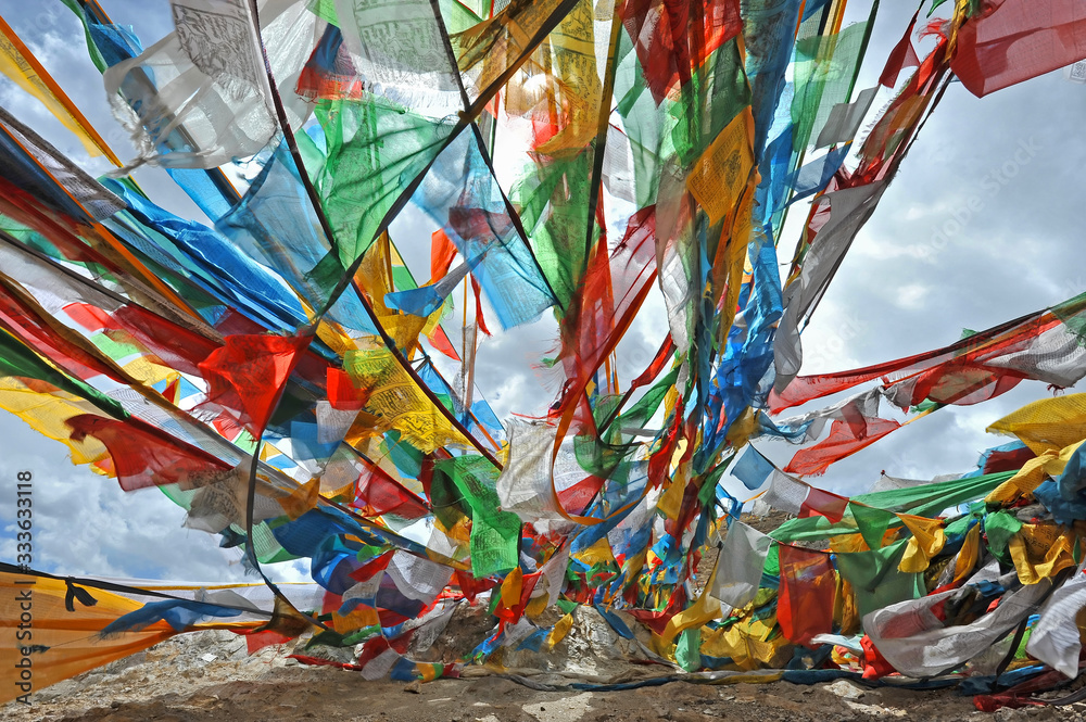Tibetan prayer flags fluttering in the wind