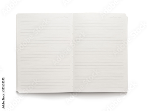 Notebook on white background  top view