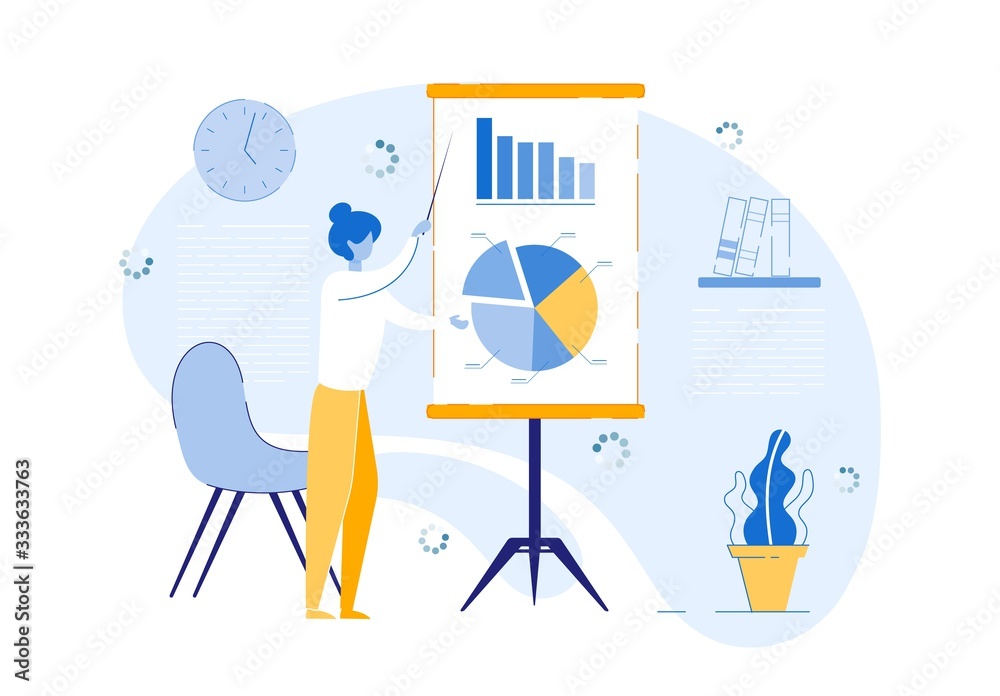 Business Woman Cartoon Character Presenting Company Financial Growth ...