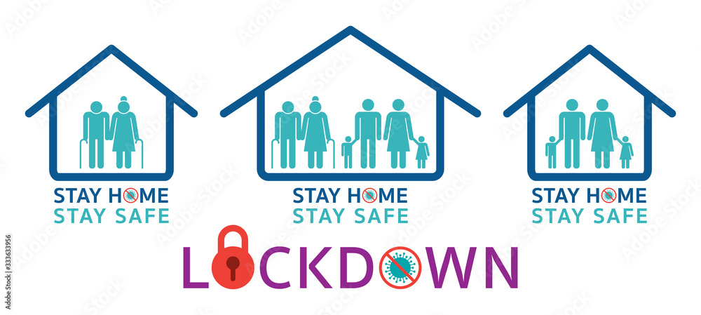 People Stay Home Stay Safe and Lockdown Pictogram Symbols, Covid-19,  Coronavirus