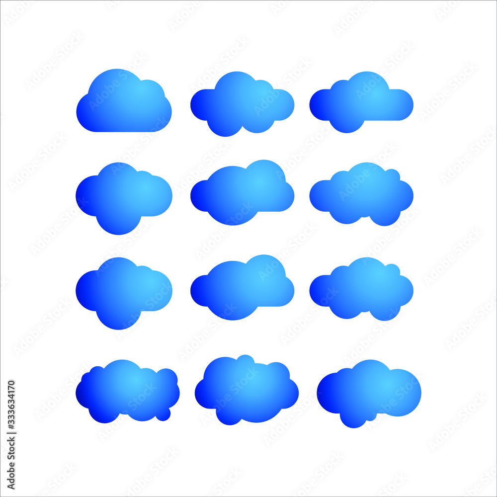 Cloud. Abstract white cloudy set isolated on blue background. Vector illustration
