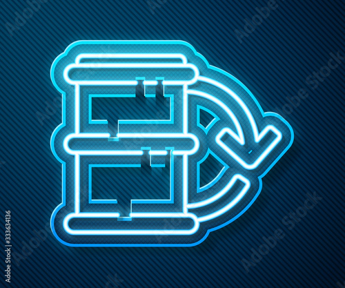 Glowing neon line Eco fuel barrel icon isolated on blue background. Eco bio and barrel. Green environment and recycle. Vector Illustration
