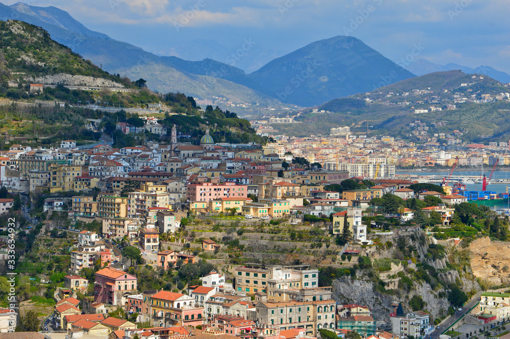 Panoramic view of a village on the Amalfi coast