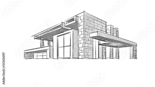 Architectural abstract sketch of a complex of buildings.