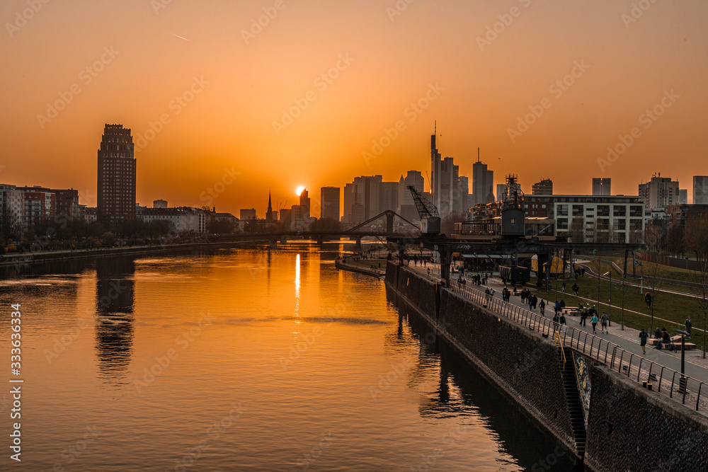 sunset over Frankfurt skyline 