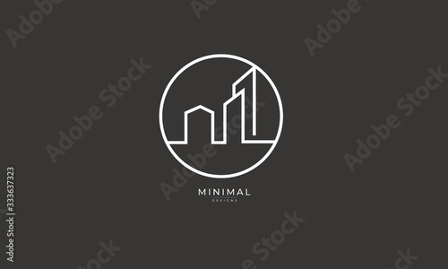 A line art icon logo of buildings