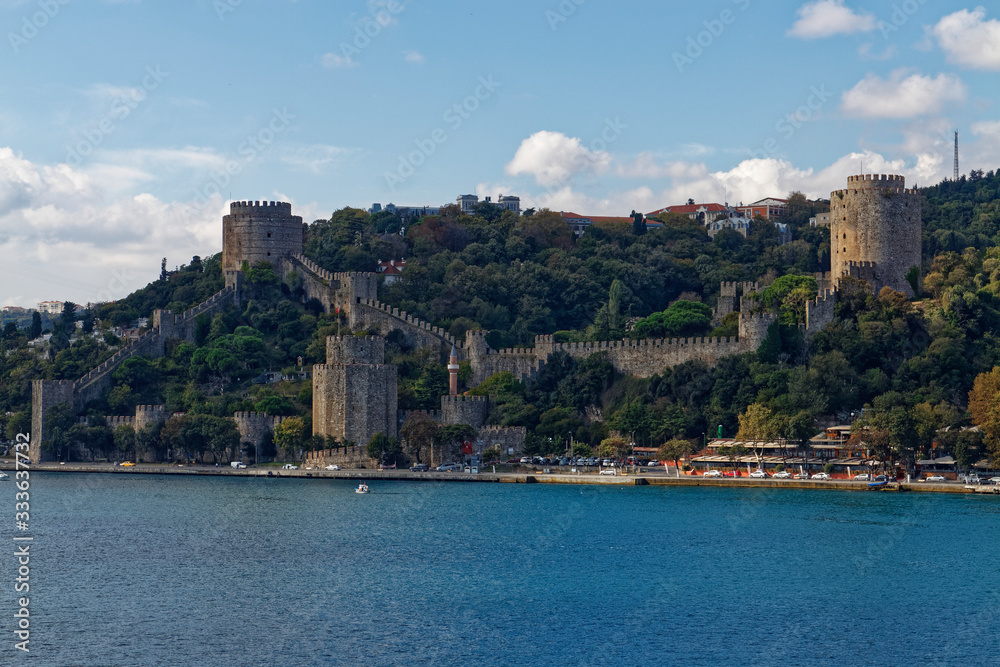 The Rumeli Fortress at the narrowest point of the Bosphorus Straits in Istanbul.