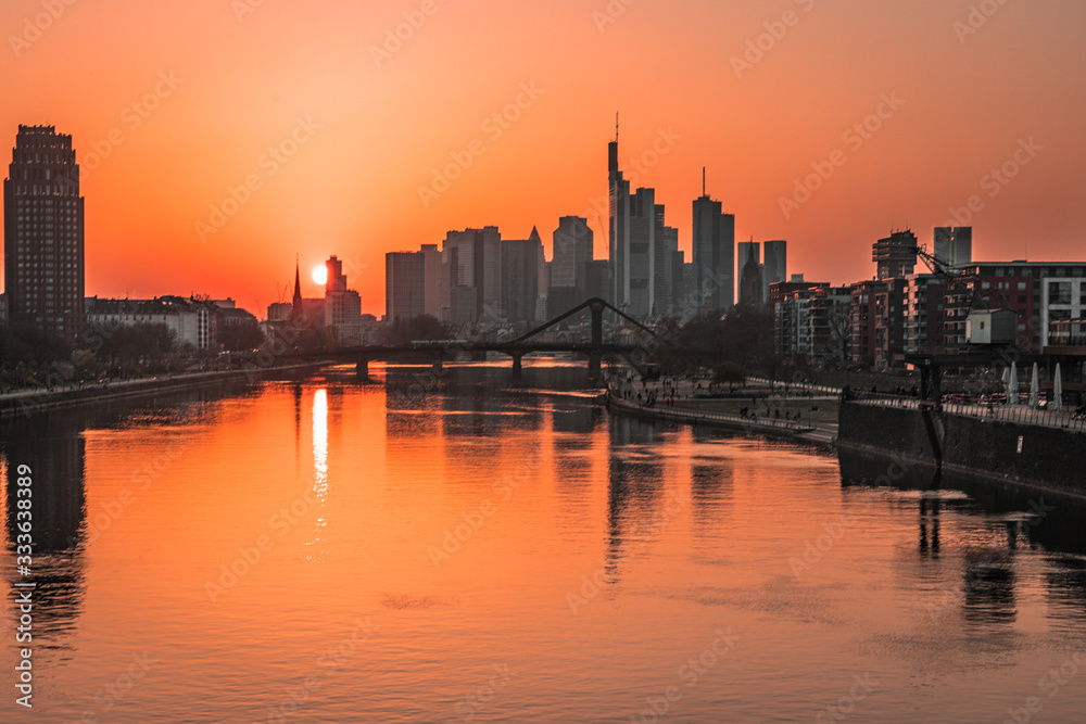 sunset over Frankfurt skyline