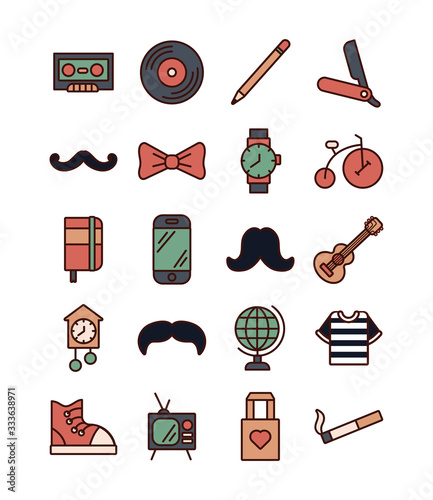 bundle of hipster style set icons