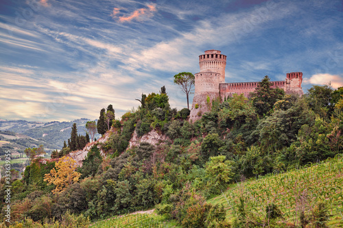 Brisighella, Ravenna, Emilia Romagna, Italy: hills landscape with the medieval castle Rocca Manfrediana photo