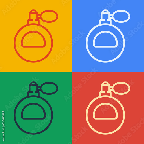 Pop art line Perfume icon isolated on color background. Vector Illustration
