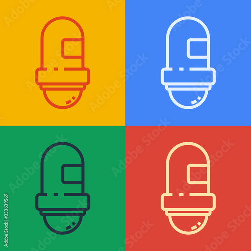 Pop art line Antiperspirant deodorant roll icon isolated on color background. Cosmetic for body hygiene. Vector Illustration