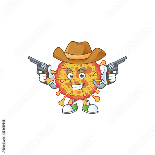 Cool cowboy cartoon design of epidemic COVID19 holding guns