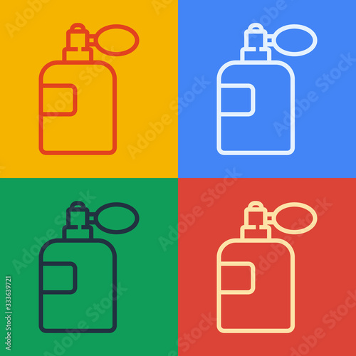 Pop art line Perfume icon isolated on color background. Vector Illustration