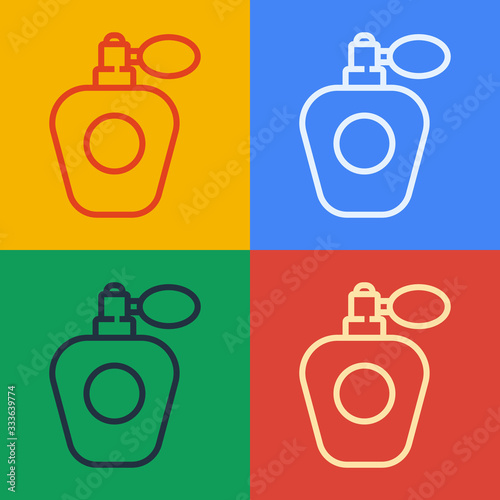 Pop art line Perfume icon isolated on color background. Vector Illustration