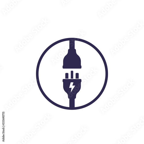 electric plug with socket, vector icon