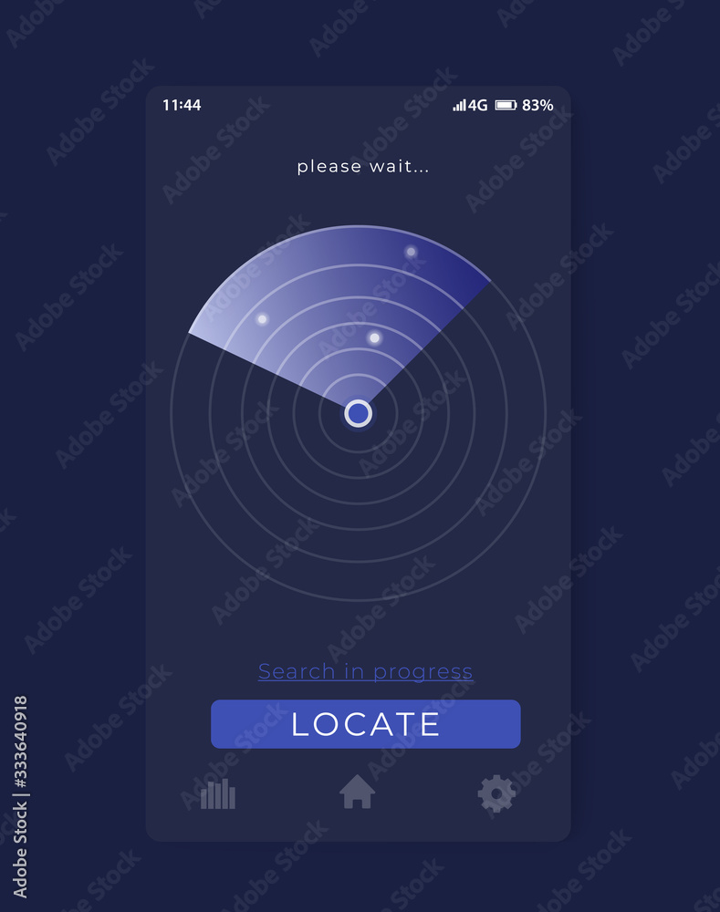 Fototapeta premium Search app with radar, mobile ui, vector