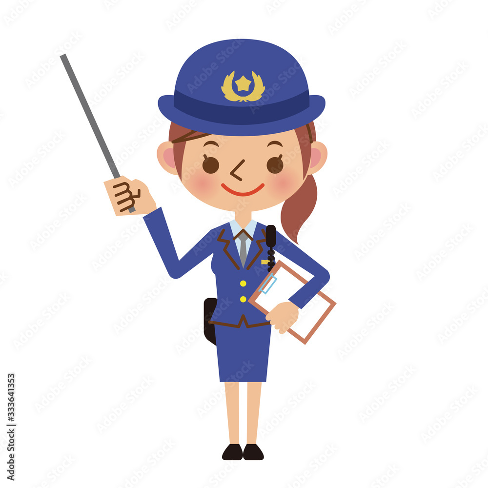 指し棒を使って説明する女性警察官 指し棒を使って説明する女性警察官