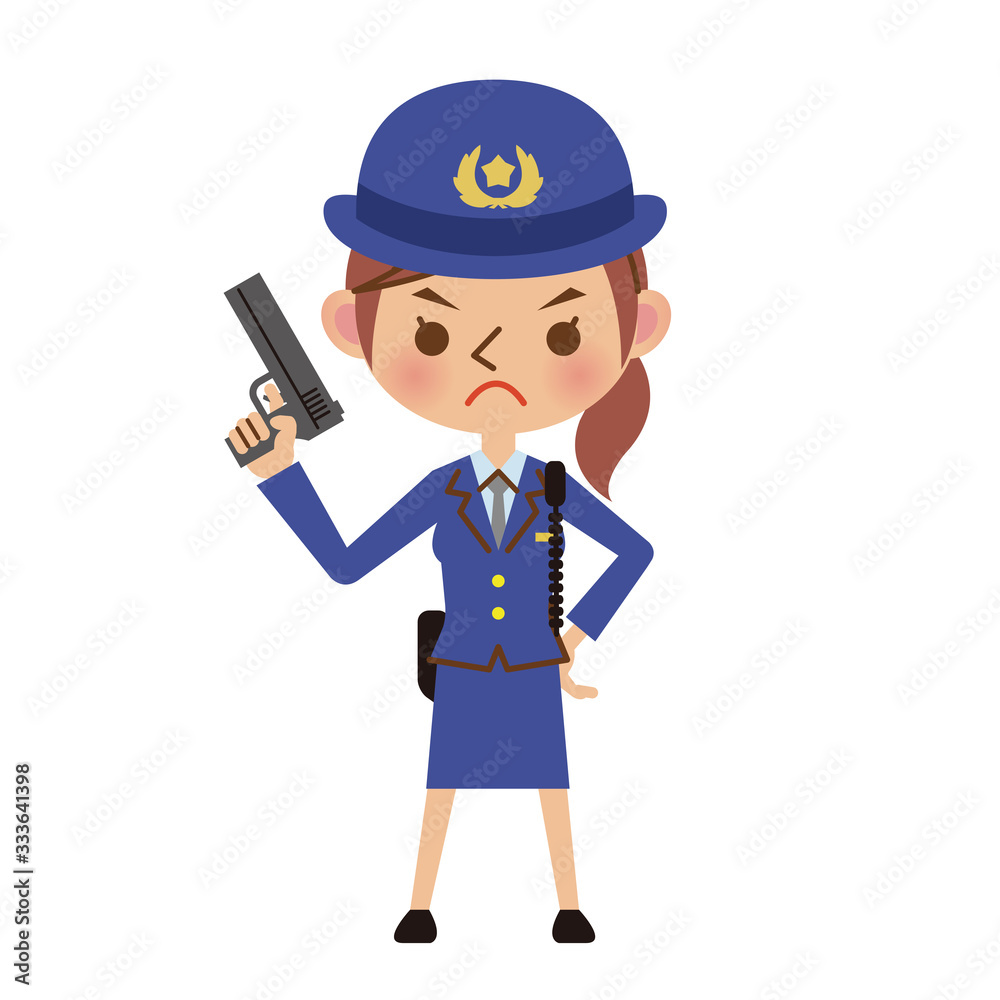 拳銃を持つ女性警察官