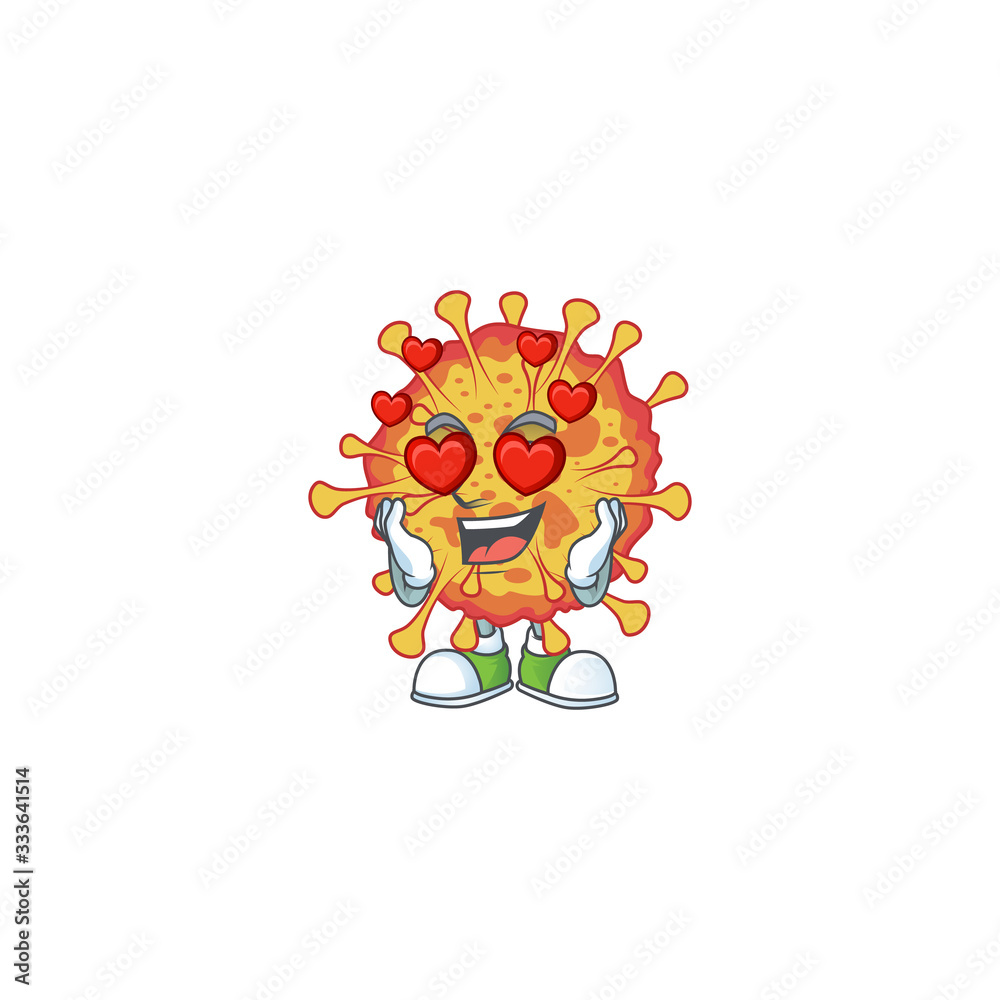 Romantic epidemic COVID19 cartoon character with a falling in love face Romantic epidemic COVID19 cartoon character with a falling in love face