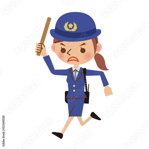 警棒を持って走る女性警察官