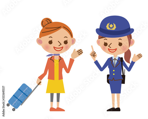 旅行者に道を教える女性警察官