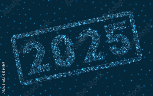 2025 word in digital style. Glowing geometric 2025 badge. Authentic vector illustration.