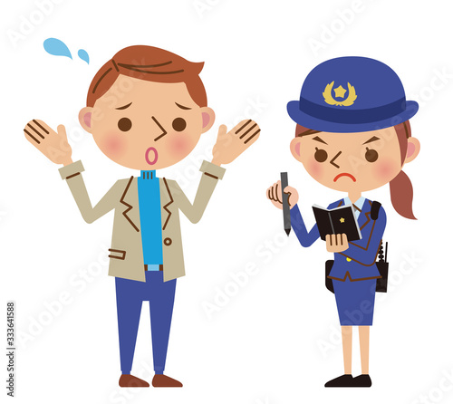 サラリーマンを注意する女性警察官