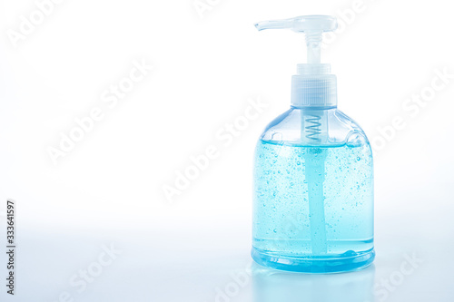 Hand sanitizer gel pump bottle amd alcohol spray for Coronavirus disease (COVID-19) prevention home quarantine, health care concept