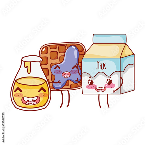 fast food cute waffle honey and milk bottle cartoon character