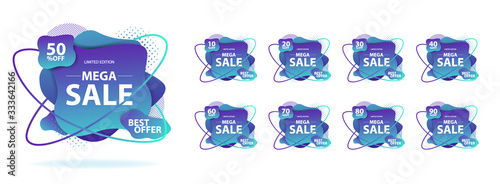 Sale tags set vector badges template, 10 off, 15 , 20, 30, 40, 50, 60, 70, 80, 90 percent sale label symbols, discount promotion flat icon. vector illustration icons