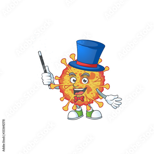 Charming epidemic COVID19 cartoon design performance as a Magician style
