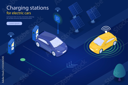 Conceptual illustration of electric car charging station.