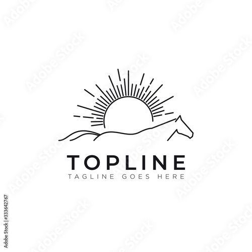 topline logo, with line art sun and  head to tail horse vector