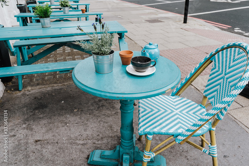 Photography Empty coffee and restaurant terrace with tables and chairs london