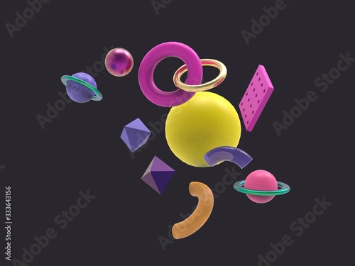 abstract falling geometric primitive figures minimalism  background 3d illustraton